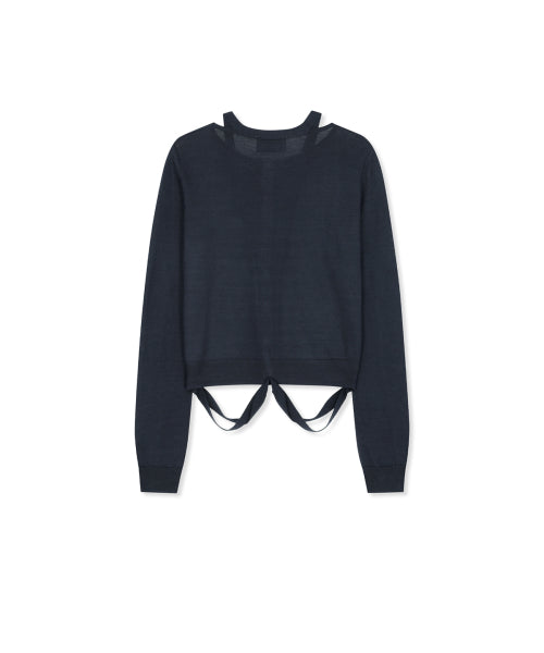 MATIN KIM MATIN KIM STRING DETAIL KNIT CARDIGAN in Dark Navy