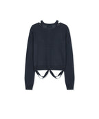 MATIN KIM MATIN KIM STRING DETAIL KNIT CARDIGAN in Dark Navy