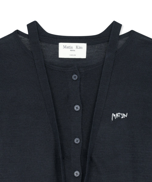 MATIN KIM MATIN KIM STRING DETAIL KNIT CARDIGAN in Dark Navy