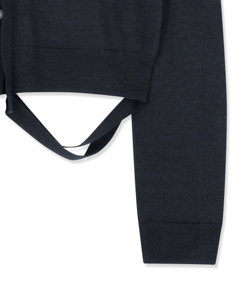 MATIN KIM MATIN KIM STRING DETAIL KNIT CARDIGAN in Dark Navy