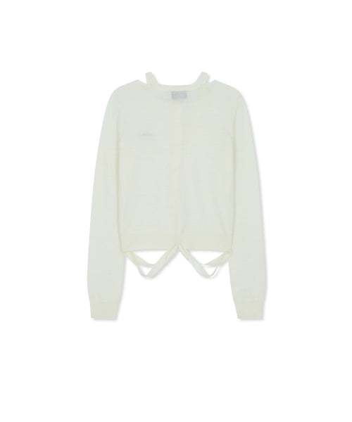 MATIN KIM MATIN KIM STRING DETAIL KNIT CARDIGAN in Cream