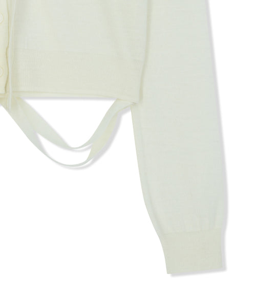 MATIN KIM MATIN KIM STRING DETAIL KNIT CARDIGAN in Cream