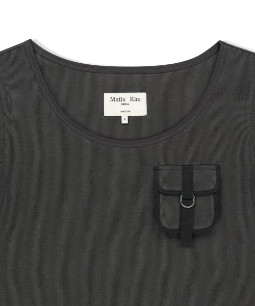 MATIN KIM MATIN KIM Pocket Point Slim Fit Top in Charcoal
