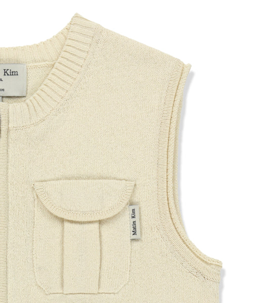 MATIN KIM MATIN KIM Pocket Washed Knit Vest in Light Beige
