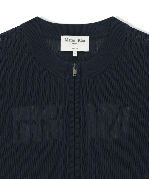 MATIN KIM MATIN KIM Back Logo Jacquard Mesh Knit Zip Up - Size S/M/L