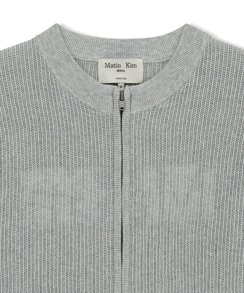 MATIN KIM MATIN KIM Back Logo Jacquard Mesh Knit Zip Up - Light Grey