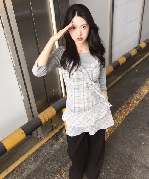 MIXXO MIXXO See-through Check Layered Dress (S)