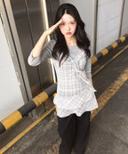 MIXXO MIXXO See-through Check Layered Dress (S)