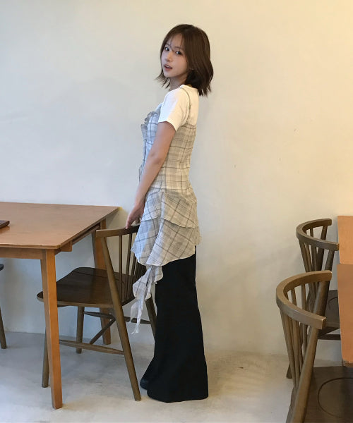 MIXXO MIXXO See-through Check Layered Dress (S)