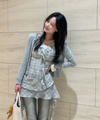MIXXO MIXXO See-through Check Layered Dress (S)