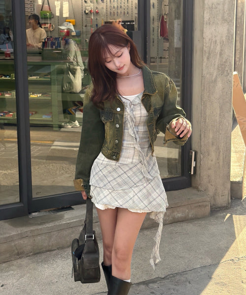 MIXXO MIXXO See-through Check Layered Dress (S)