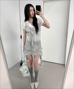 MIXXO MIXXO See-through Check Layered Dress (S)