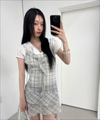 MIXXO MIXXO See-through Check Layered Dress (S)
