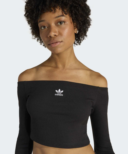 ADIDAS ADIDAS Essential Rib Off Shoulder Long Sleeve T-Shirt - Black