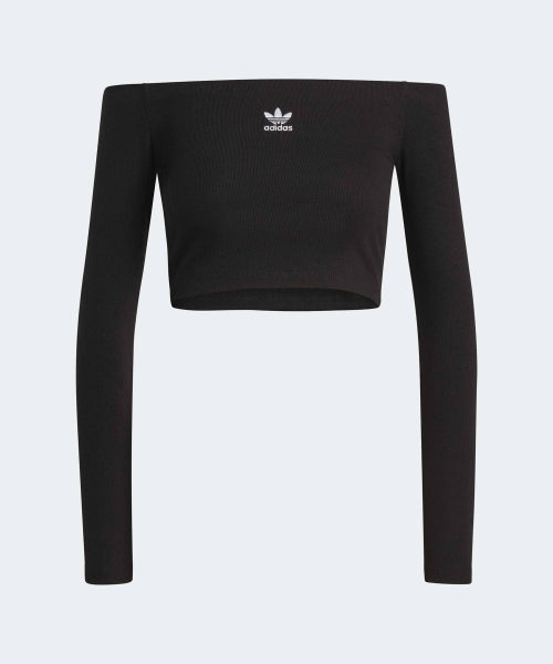 ADIDAS ADIDAS Essential Rib Off Shoulder Long Sleeve T-Shirt - Black