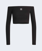 ADIDAS ADIDAS Essential Rib Off Shoulder Long Sleeve T-Shirt - Black
