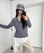 MIXXO MIXXO T-Shirt See-through Button-Up Long Sleeve