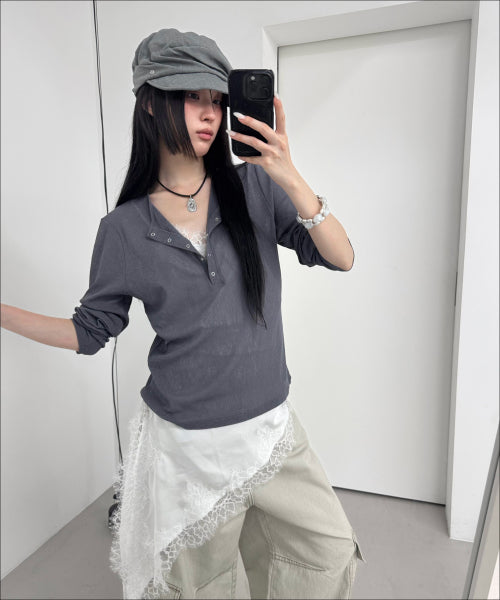 MIXXO MIXXO T-Shirt See-through Button-Up Long Sleeve