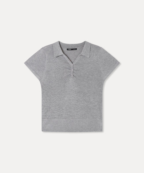 MIXXO MIXXO Knitwear Open Collar Button Short Sleeve