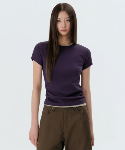 MUSINSA STANDARD WOMAN MUSINSA STANDARD WOMAN T-Shirt Slim Crew Neck [Dark Purple]