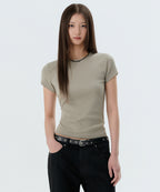 MUSINSA STANDARD WOMAN MUSINSA STANDARD WOMAN T-Shirt Slim Crew Neck [Khaki Beige]
