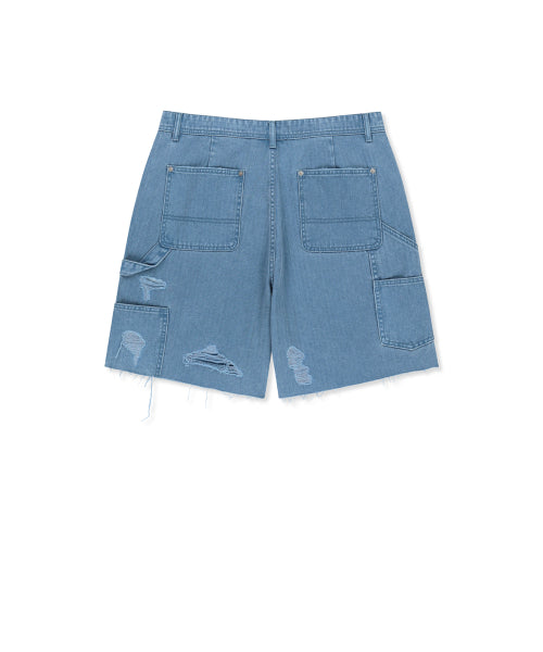 MATIN KIM MATIN KIM Heringbone Raw Cut Denim Shorts