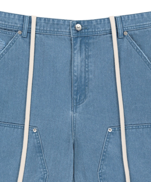 MATIN KIM MATIN KIM Heringbone Raw Cut Denim Shorts