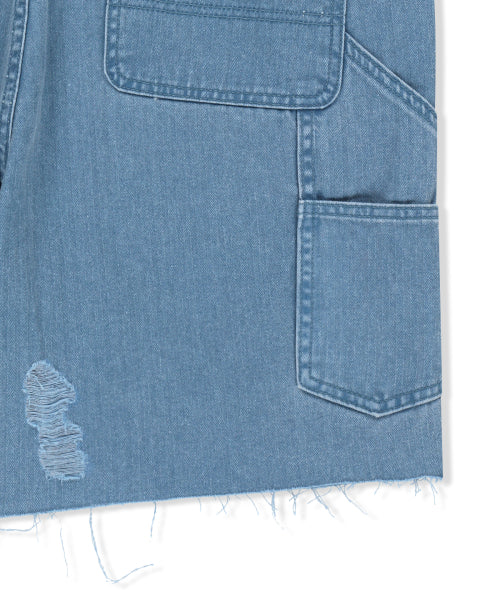 MATIN KIM MATIN KIM Heringbone Raw Cut Denim Shorts