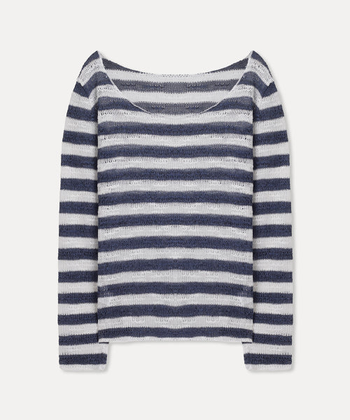 MIXXO MIXXO Boat Neck Striped Knit Sweater