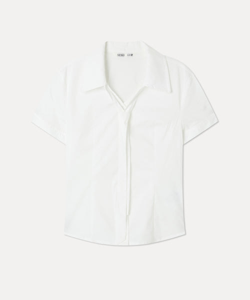 MIXXO MIXXO Shirt V-neck Slim Fit Tie Short Sleeve (C)