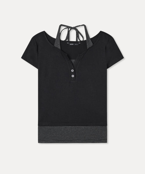 MIXXO MIXXO T-Shirt Striped Layered Short-Sleeved
