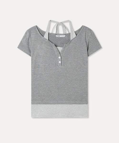 MIXXO MIXXO T-Shirt Striped Layered Short-Sleeved