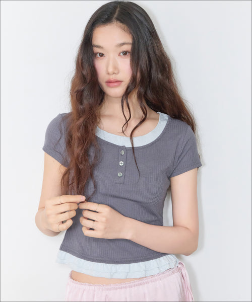 MIXXO MIXXO Pattern Frill Layered T-Shirt S