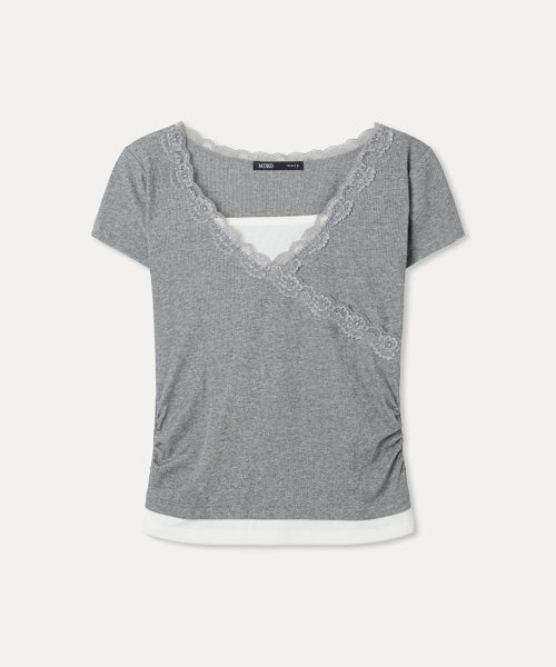 MIXXO MIXXO Lace Wrap Short Sleeve T-Shirt