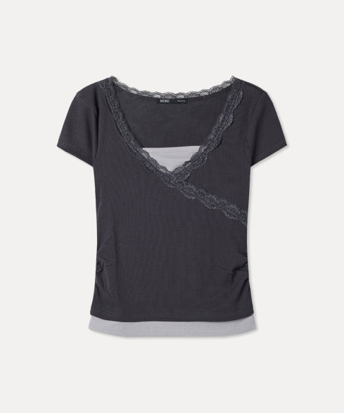 MIXXO MIXXO Lace Wrap Short Sleeve T-Shirt