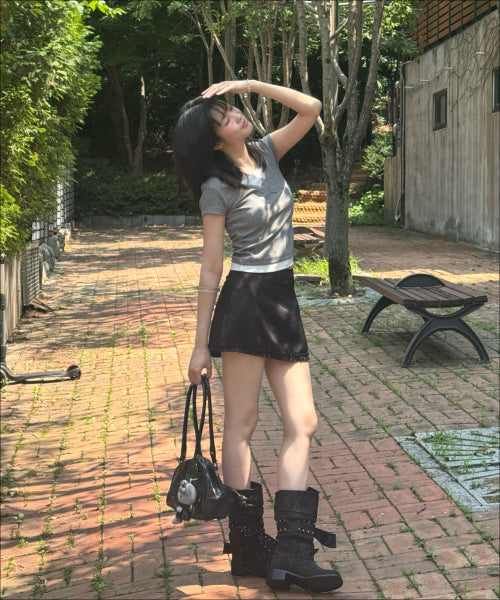 MIXXO MIXXO Lace Wrap Short Sleeve T-Shirt