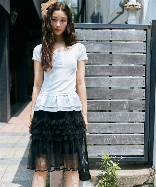 MIXXO MIXXO Frill Layered Short Sleeve Knit Women
