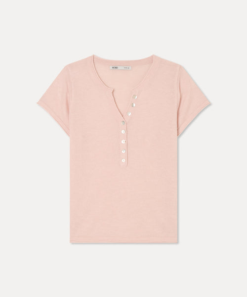 MIXXO MIXXO Henley Neck Deep V Short Sleeve Knit C