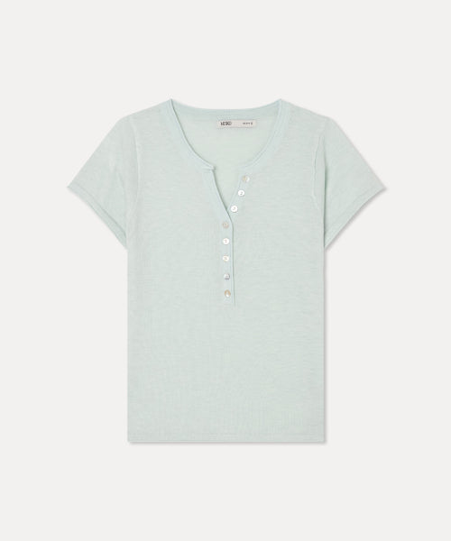 MIXXO MIXXO Henley Neck Deep V Short Sleeve Knit C
