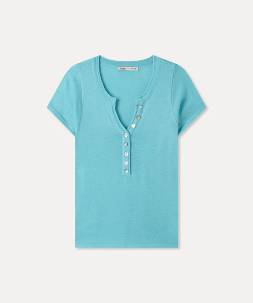 MIXXO MIXXO Henley Neck Deep V Short Sleeve Knit C