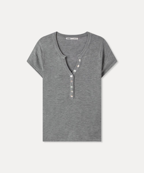 MIXXO MIXXO Henley Neck Deep V Short Sleeve Knit C