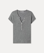 MIXXO MIXXO Henley Neck Deep V Short Sleeve Knit C