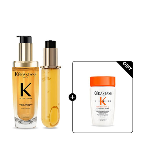 KERASTASE Elixir Ultim Original Hair Oil 75ml + Refill 75ml Set (+Bang Nutritive 80ml)