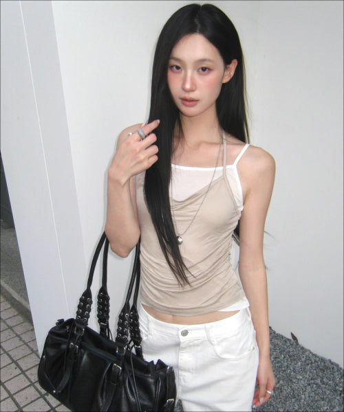 MIXXO MIXXO Layered Shirring Sleeveless T-Shirt (C)