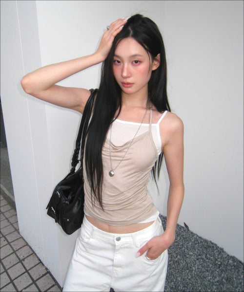 MIXXO MIXXO Layered Shirring Sleeveless T-Shirt (C)