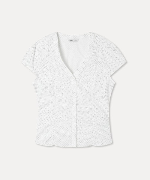MIXXO MIXXO V-neck Dot Shirring Blouse C
