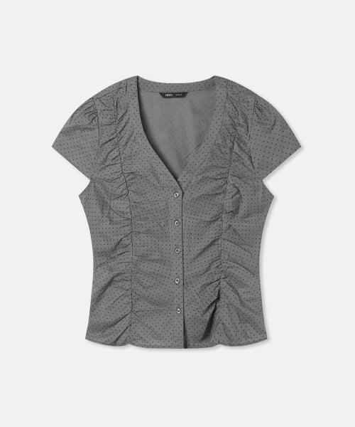 MIXXO MIXXO V-neck Dot Shirring Blouse C