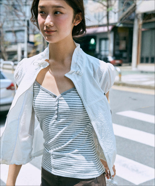 MIXXO MIXXO Striped Button-Up Tank Top T-Shirt