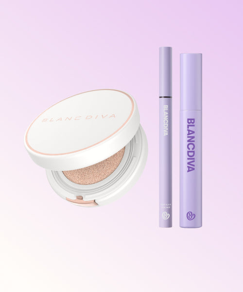 BLANCDIVA BLANCDIVA Glim Coverage Cushion Original + Curl Booster Mascara Black + Easy Sleek Eyeliner Deep Brown