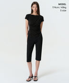 MUSINSA STANDARD WOMAN MUSINSA STANDARD WOMAN Drape Boat Neck T-Shirt [Black]